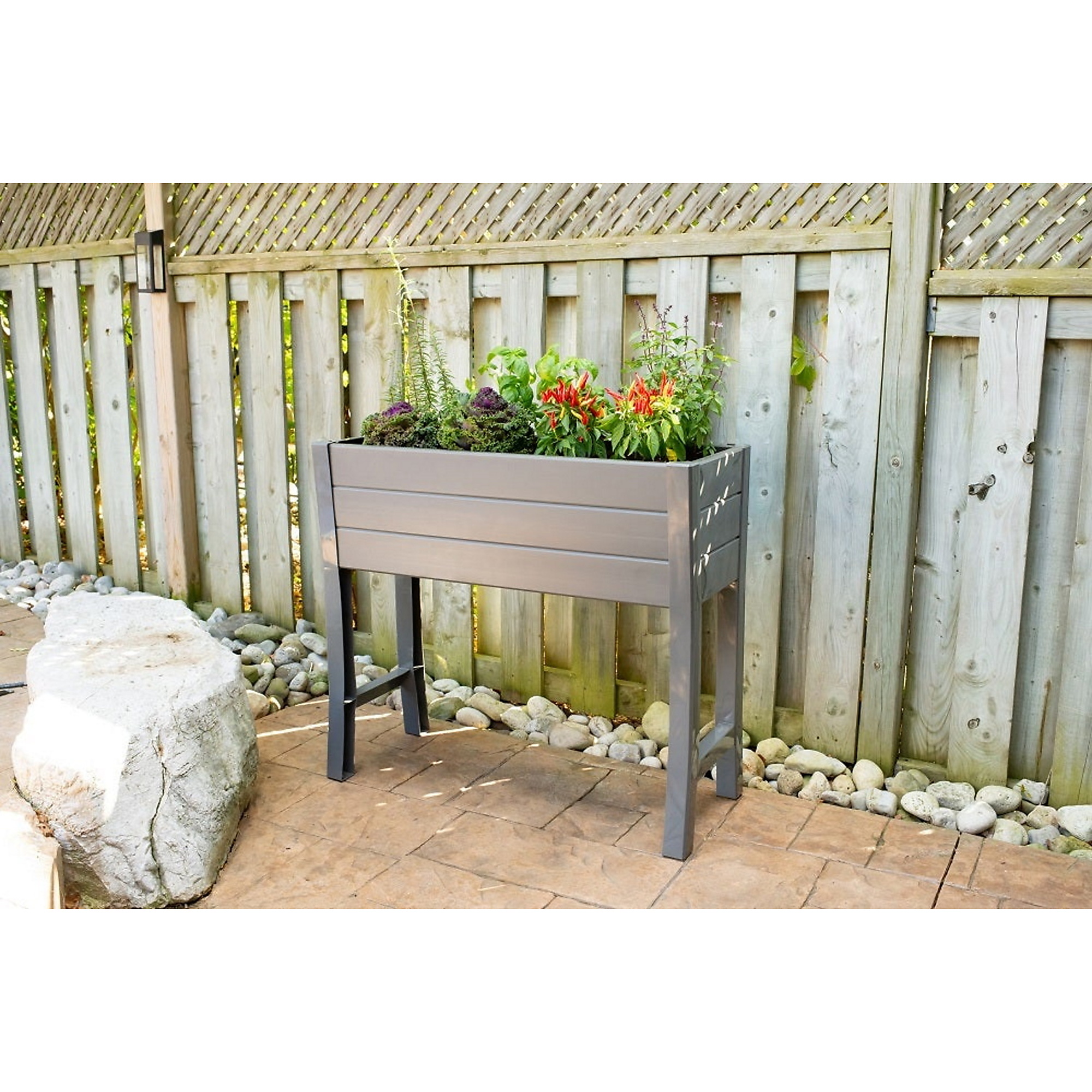 NuVue Elevated Garden Box - 35.5in. x 15in. x 32in., Polymer, Grey, Weather-Resistant, Model# 26021
